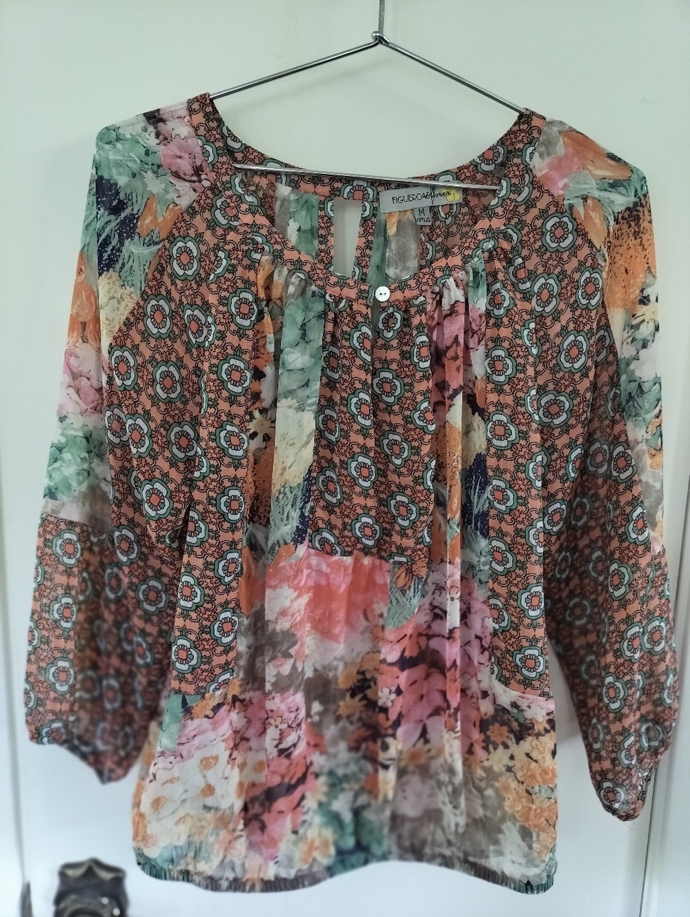 Figueroa & Flower  Peasant Top Womens Medium Sheer Boho Floral